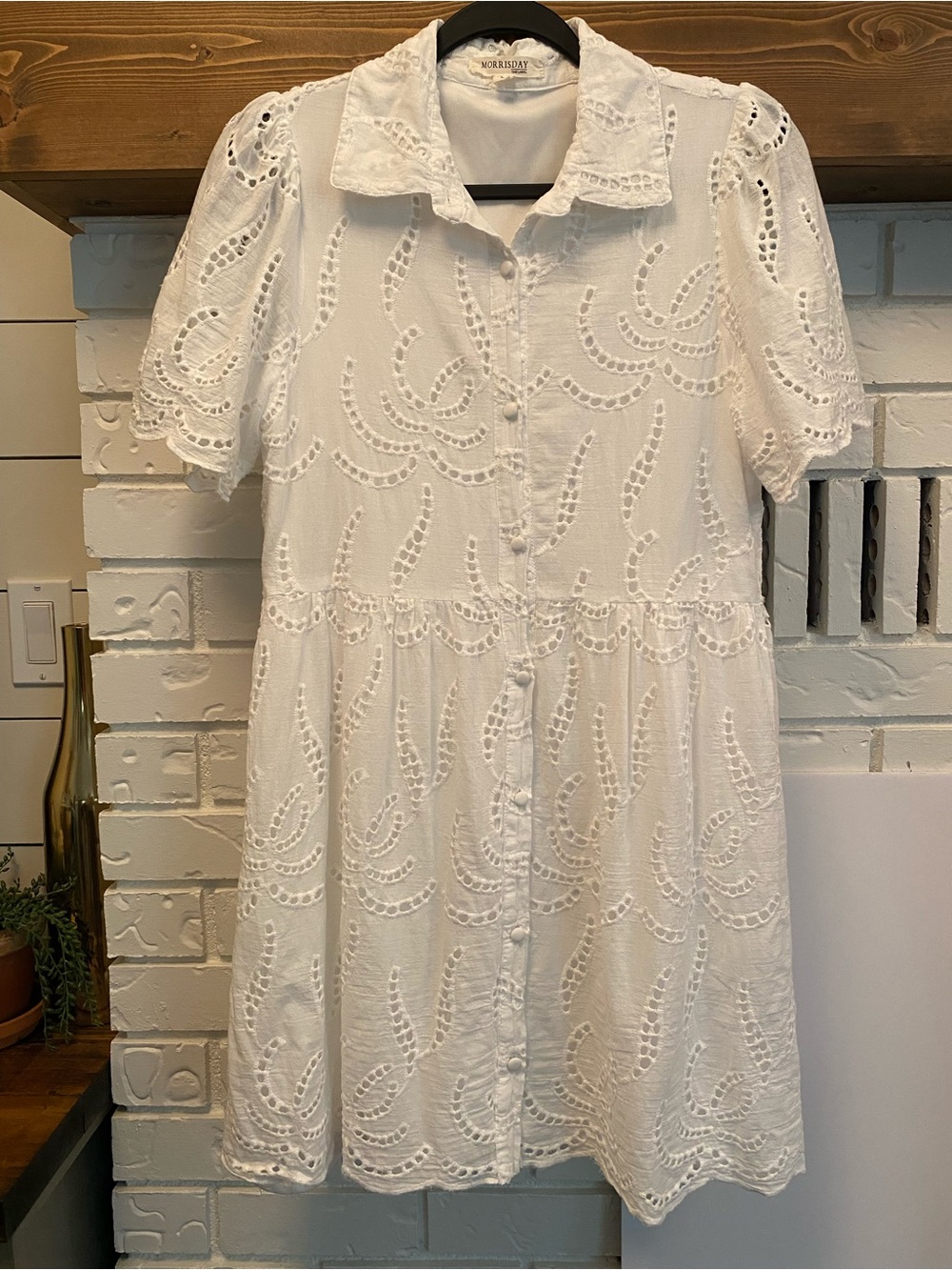 Morrisday The Label White Eyelet Babydoll Dress Large Cotton Collared